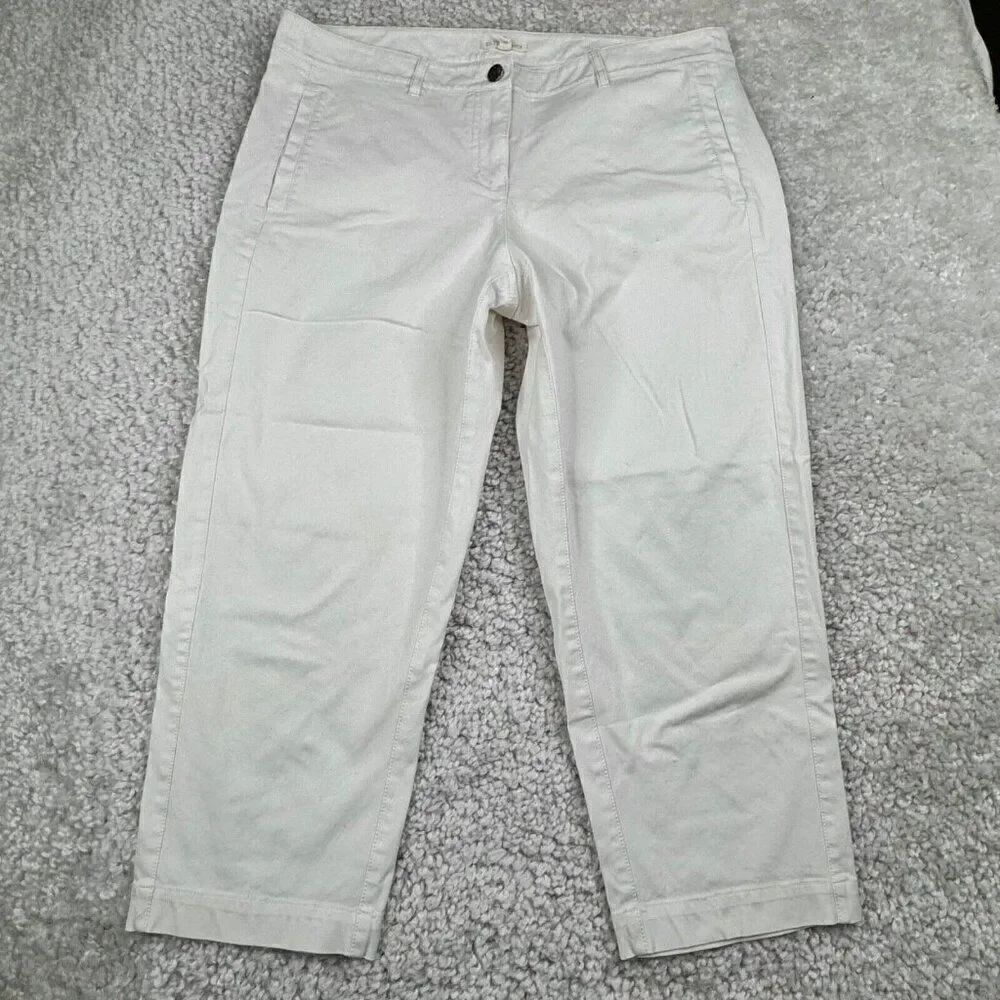 Eileen Fisher Organic Cotton Twill Slim Cropped Pant White Womens Medium
